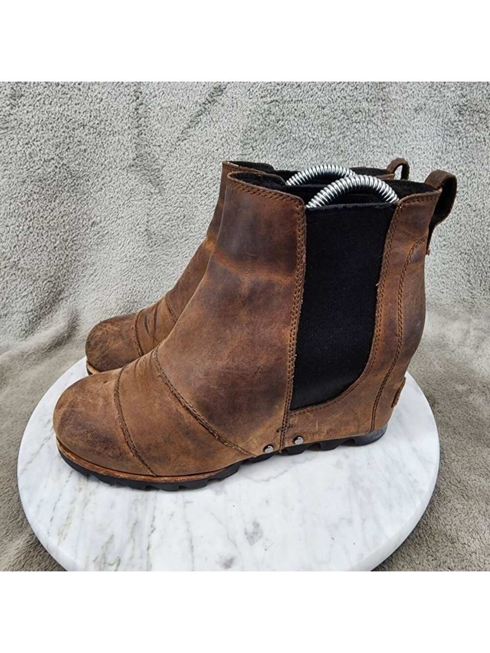 Sorel Shoes Womens Size 6 Brown Leather Chelsea Wedge Ankle Boots *Read*